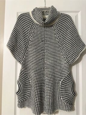 Mechant Black & White Knit Cowl Poncho Sweater